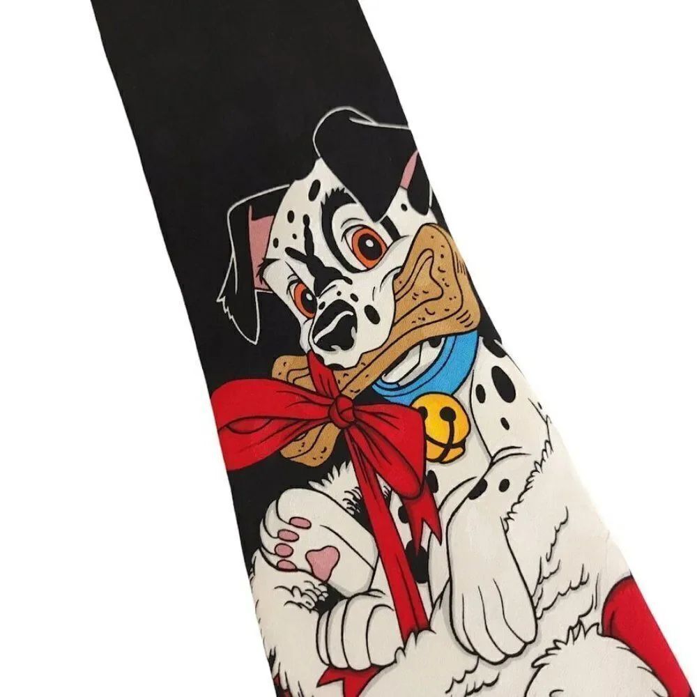 101 Dalmatians Christmas Silk Tie Vintage 90s Disney Holiday Puppy One Size Fits